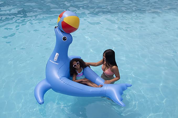 Swimline - Blue Sea Lion with Ball Ride-On Raft